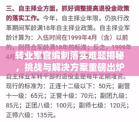 转业军官编制落实难题揭秘,挑战与解决方案重磅出炉!